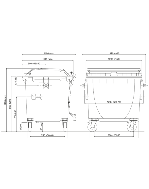  Buitinių atliekų konteineris 1100 litrų popieriaus atliekoms